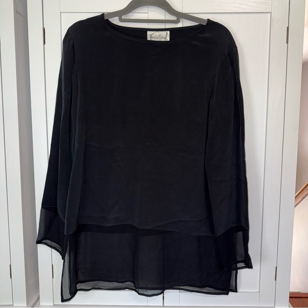 Diane Von Furstenberg Silk Assets Black Sheer Layered Tunic Top S Y2K Minimalist